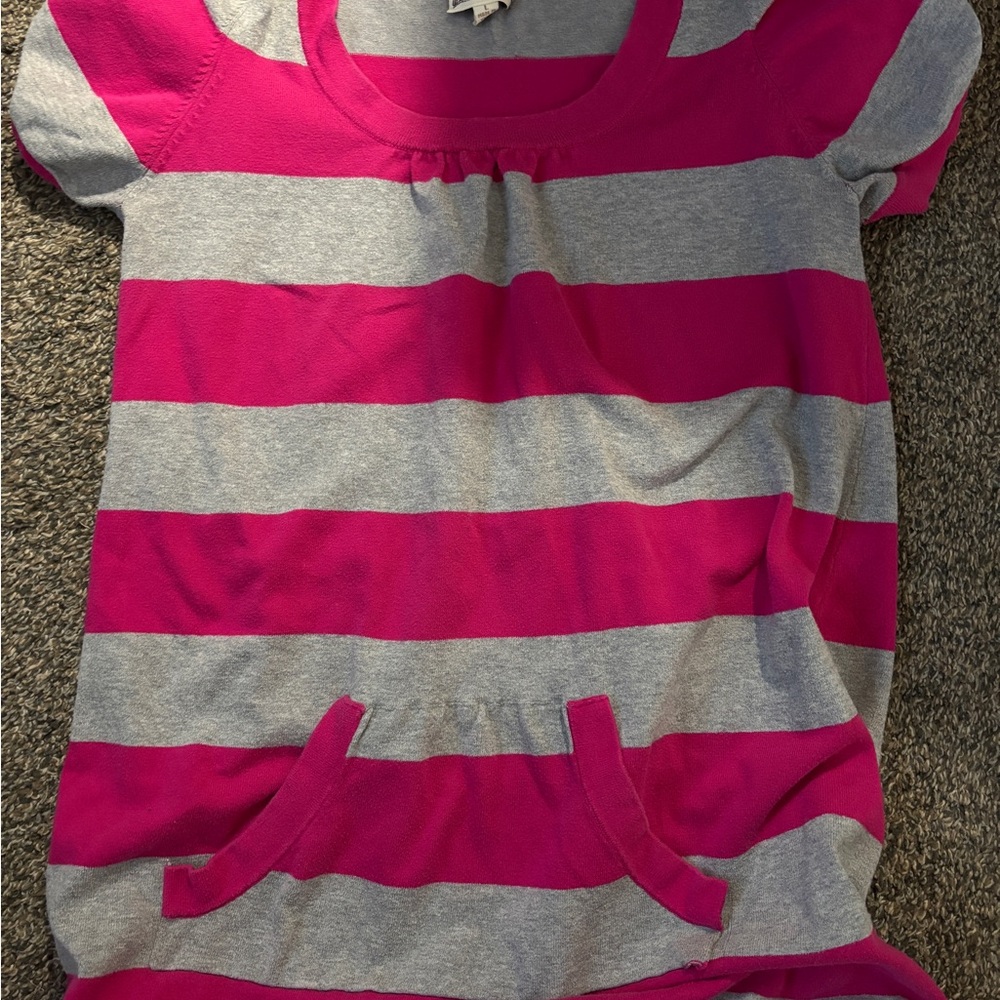 Striped Pink and Gray Sweater Dress